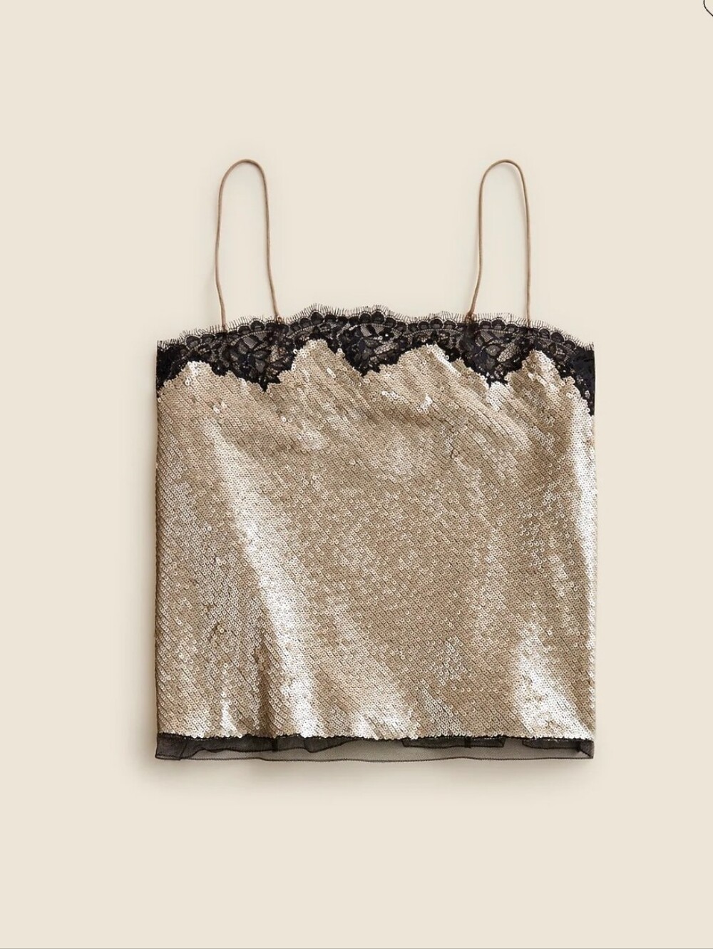 NWT Lace Trim Sequined Camisole Top, Size Medium